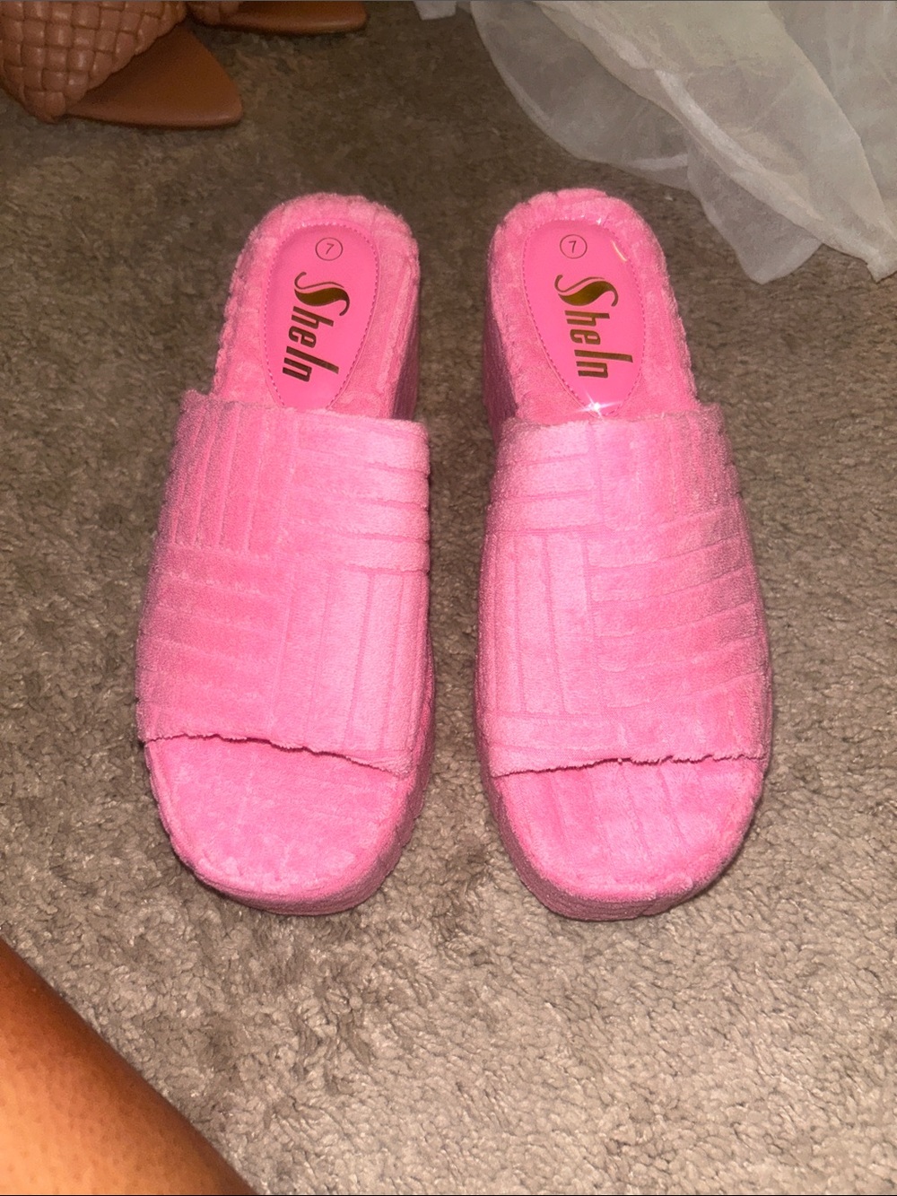 SHEIN Hot Pink Plush Slide Slippers